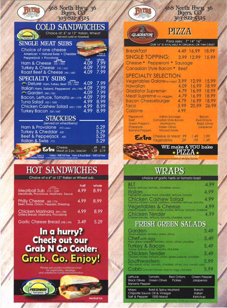 To Go Menu for Byers Freshway